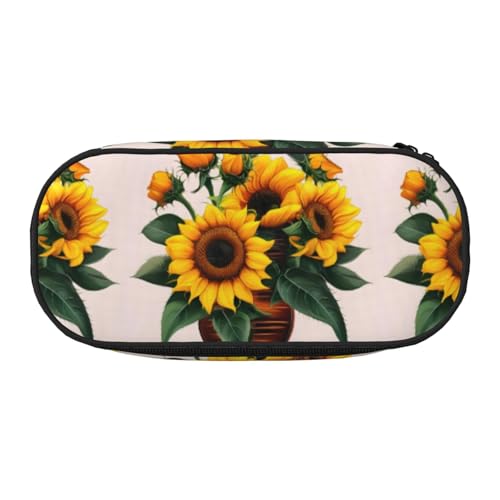 YHBLYKXP Federmäppchen aus Oxford-Stoff mit Sonnenblumen- und Rosenmuster und geordneten Netzfächern – eine praktische Wahl für Reisen von YHBLYKXP