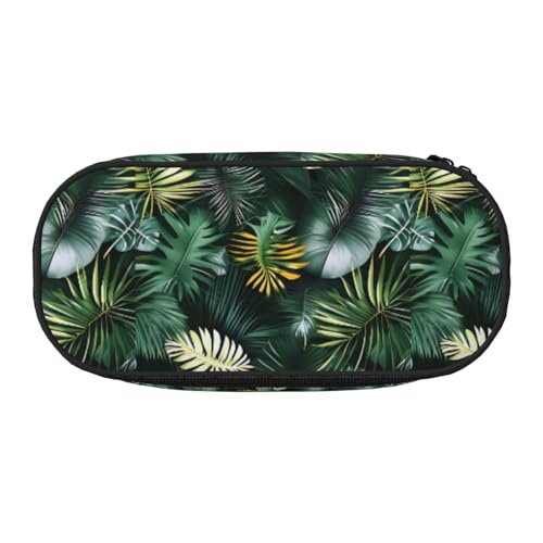 YHBLYKXP Federmäppchen aus Oxford-Stoff mit tropischen Palmenblättern und geordneten Netzfächern – eine praktische Wahl für Reisen von YHBLYKXP