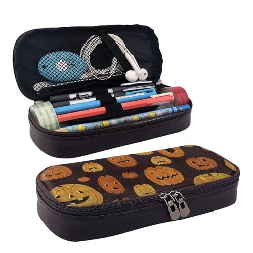 YHBLYKXP Federmäppchen mit Halloween-Kürbis-Druck, Lederklappe, Kulturbeutel, Organizer, Münzbörse mit Reißverschluss, Schwarz , Einheitsgröße von YHBLYKXP