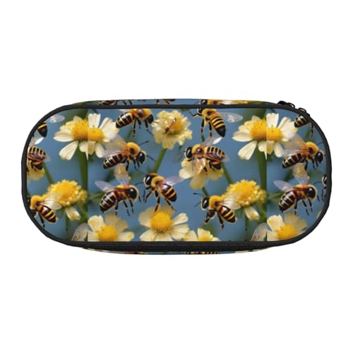 YHBLYKXP Federmäppchen mit Honigbienen-Blumendruck, Oxford-Stoff, mit geordneten Netzfächern, eine praktische Wahl oder auf Reisen von YHBLYKXP