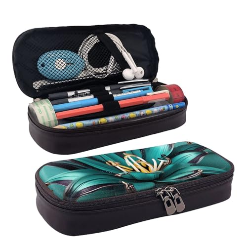 YHBLYKXP Federmäppchen mit Lilien-Aufdruck, Lederklappe, Kulturbeutel, Reißverschluss, Münzgeldbörse, Schwarz von YHBLYKXP