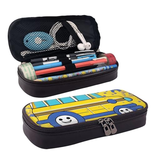 YHBLYKXP Federmäppchen mit Schulbus-Aufdruck, Lederklappe, Toilettenartikel-Organizer, Münzbörse mit Reißverschluss von YHBLYKXP