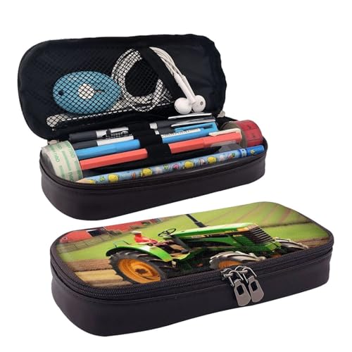 YHBLYKXP Federmäppchen mit Traktor-Farm-Muster, Lederklappe, Toilettenartikel-Organizer, Münzbörse mit Reißverschluss von YHBLYKXP