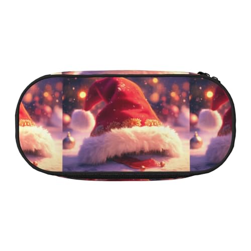 YHBLYKXP Federmäppchen mit Weihnachtsmannmützen-Druck, Oxford-Stoff, mit geordneten Netzfächern, eine praktische Wahl oder auf Reisen von YHBLYKXP