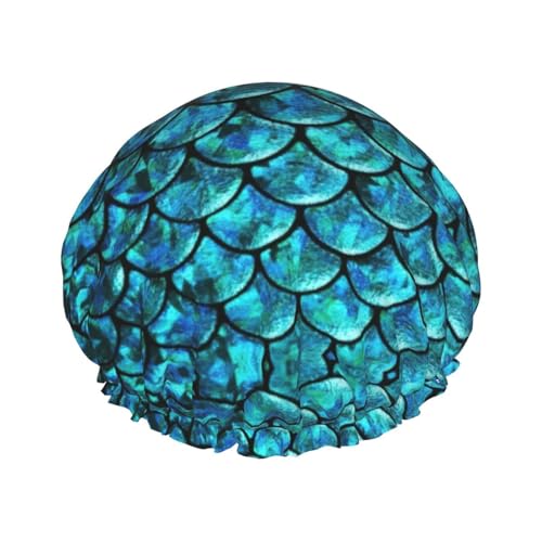YHBLYKXP Fischschuppe. Bedruckte verstellbare doppellagige Duschhaube, wiederverwendbare Damen-Spa-Salon-Duschhaube von YHBLYKXP