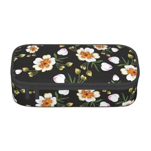 YHBLYKXP Flower Leaf (2) Bedruckte Große Kapazität Bürobox Schreibwaren Organizer Büro Kosmetiktasche Schwarz BD004 von YHBLYKXP