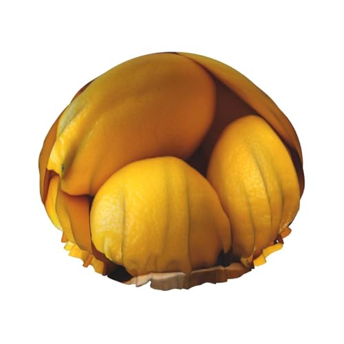 YHBLYKXP Fresh Lemon Print Verstellbare doppellagige Duschhaube, wiederverwendbare Damen-Spa-Salon-Duschhaube von YHBLYKXP