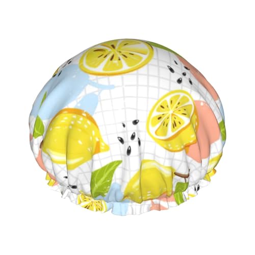 YHBLYKXP Fruits Lemon Print Verstellbare doppellagige Duschhaube, wiederverwendbare Damen-Spa-Salon-Duschhaube von YHBLYKXP