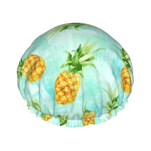 YHBLYKXP Grüne Ananas. Bedruckte verstellbare doppellagige Duschhaube, wiederverwendbare Damen-Spa-Salon-Duschhaube von YHBLYKXP