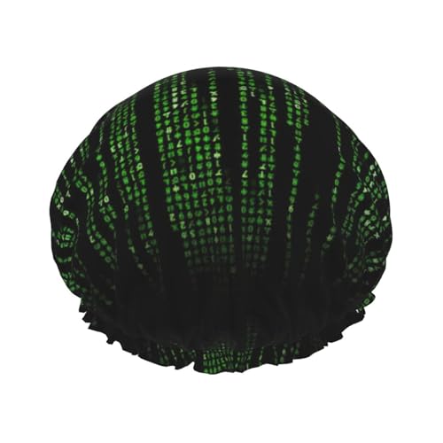 YHBLYKXP Grüne Zahlen, binärer Druck, verstellbare doppellagige Duschhaube, wiederverwendbare Damen-Spa-Salon-Duschhaube von YHBLYKXP