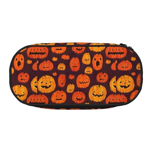 YHBLYKXP Halloween-Kürbis-Druck Oxford-Stoff-Federmäppchen mit geordneten Netzfächern – eine praktische Wahl für Reisen von YHBLYKXP