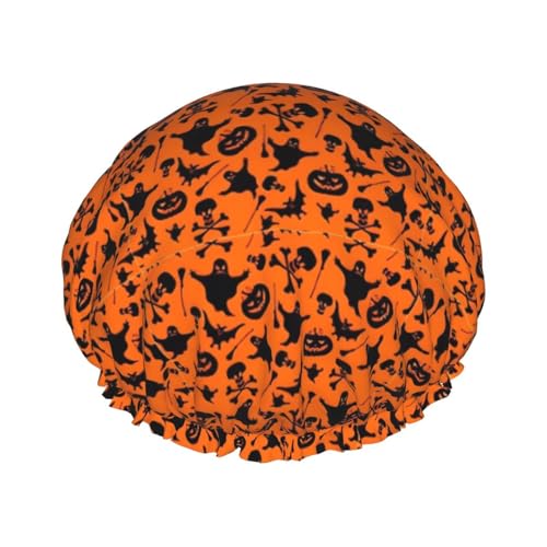 YHBLYKXP Halloween. Bedruckte verstellbare doppellagige Duschhaube, wiederverwendbare Damen-Spa-Salon-Duschhaube von YHBLYKXP