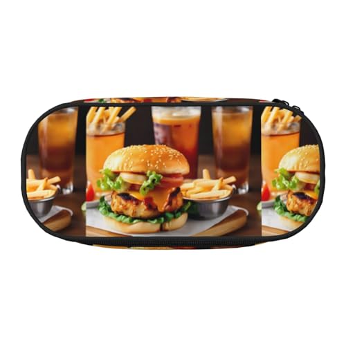 YHBLYKXP Hühnerbein Burger Drink Print Oxford Tuch Federmäppchen mit geordneten Netzfächern - eine praktische Wahl oder Reise von YHBLYKXP