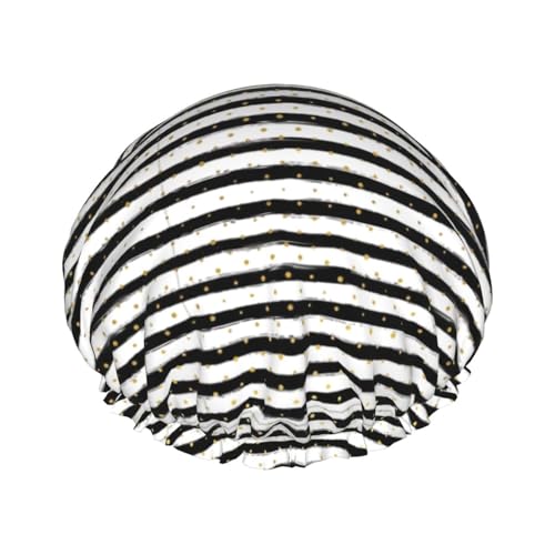 YHBLYKXP Ink and Gold Dot Stripes Print Adjustable Double Layer Shower Cap, Reusable Women Spa Salon Shower Cap von YHBLYKXP