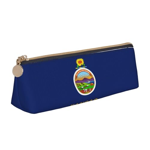 YHBLYKXP Kansas State Flag Print Triangle Leder Schreibwaren Aufbewahrungstasche, tragbare Make-up-Tasche, tägliche Aufbewahrung kleiner Gegenstände, Weiss/opulenter Garten, Einheitsgröße, von YHBLYKXP