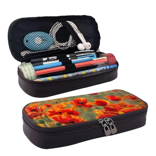 YHBLYKXP Kosmetiktasche mit Mohnblumen-Aufdruck, Lederklappe, Kulturbeutel, Organizer, Reißverschluss, Münzgeldbörse, Kosmetiktasche, Schwarz, Einheitsgröße von YHBLYKXP