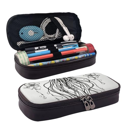 YHBLYKXP Kosmetiktasche mit Quallenmuster, Lederklappe, Kulturbeutel, Organizer, Reißverschluss, Münzgeldbörse, Kosmetiktasche, Schwarz, Einheitsgröße von YHBLYKXP