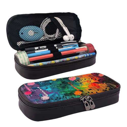 YHBLYKXP Kosmetiktasche mit buntem Musiknoten-Druck, Lederklappe, Kulturbeutel, Organizer, Reißverschluss, Münzgeldbörse, Kosmetiktasche, Schwarz, Einheitsgröße von YHBLYKXP