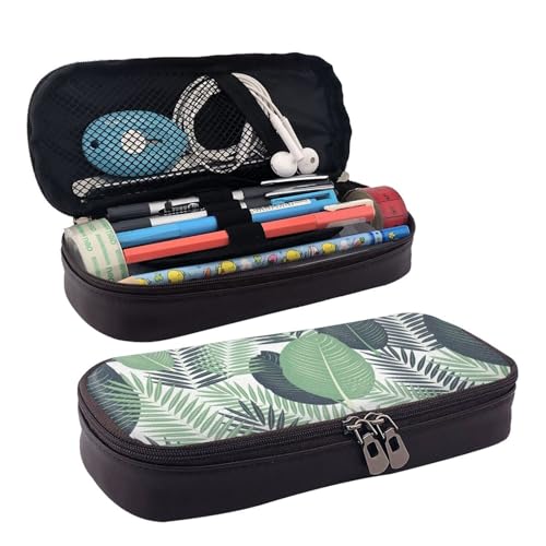YHBLYKXP Kosmetiktasche mit grünem tropischem Blättermuster, Lederklappe, Kulturbeutel, Organizer, Reißverschluss, Münzgeldbörse, Kosmetiktasche, Schwarz, Einheitsgröße von YHBLYKXP