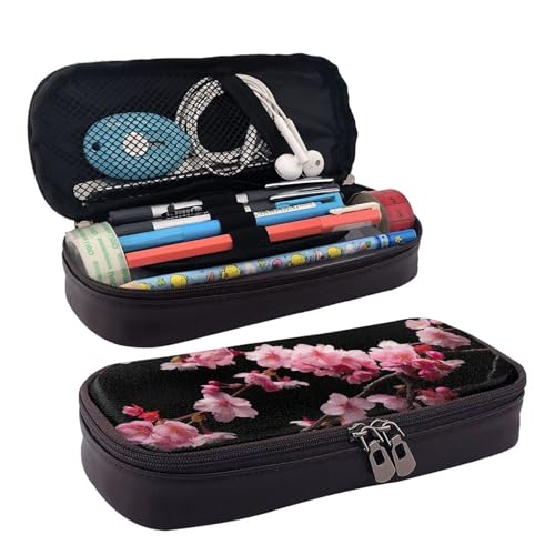 YHBLYKXP Kosmetiktasche mit japanischem Kirschblumen-Aufdruck, Lederklappe, Kulturbeutel, Organizer, Reißverschluss, Münzgeldbörse, Kosmetiktasche, Schwarz, Einheitsgröße von YHBLYKXP