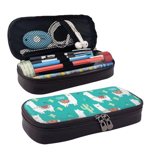 YHBLYKXP Kosmetiktasche mit niedlichem Lama- und Kaktus-Aufdruck, Lederklappe, Kulturbeutel, Organizer, Reißverschluss, Münzgeldbörse, Kosmetiktasche, Schwarz, Einheitsgröße von YHBLYKXP