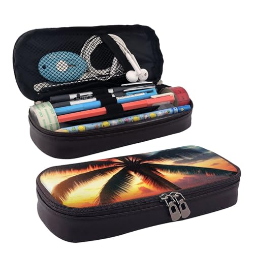 YHBLYKXP Kosmetiktasche mit tropischem Strandpalmen-Sonnenuntergang-Druck, Lederklappe, Kulturbeutel, Organizer, Reißverschluss, Münzgeldbörse, Kosmetiktasche, Schwarz, Einheitsgröße von YHBLYKXP