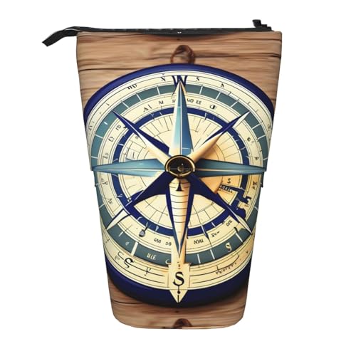 YHBLYKXP Maritimes Segelboot-Kompass-Druck, vertikales einziehbares Federmäppchen, Aufbewahrungstasche, geeignet für Büro, Reisen und den täglichen Gebrauch von YHBLYKXP