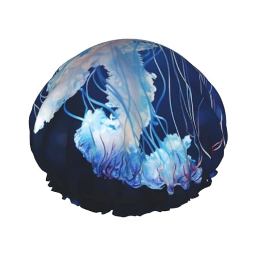 YHBLYKXP Meerestier-Quallen-Druck, verstellbare doppellagige Duschhaube, wiederverwendbare Damen-Spa-Salon-Duschhaube von YHBLYKXP