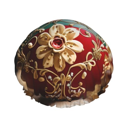 YHBLYKXP Merry Christmas Ball Print Verstellbare doppellagige Duschhaube, wiederverwendbare Damen-Duschhaube für Spa-Salons von YHBLYKXP