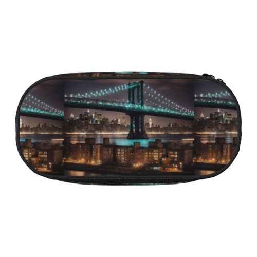 YHBLYKXP New York Manhattan Bridge Night Print Oxford Tuch Federmäppchen mit geordneten Netzfächern - eine praktische Wahl oder Reise von YHBLYKXP