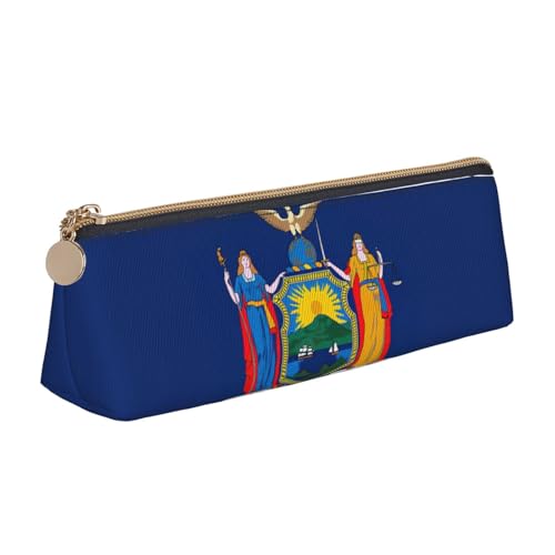 YHBLYKXP New York State Flag Print Triangle Leder Schreibwaren Aufbewahrungstasche, tragbare Make-up-Tasche, tägliche Aufbewahrung kleiner Gegenstände, Weiss/opulenter Garten, Einheitsgröße, von YHBLYKXP