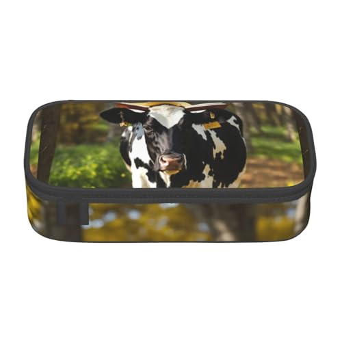 YHBLYKXP Niedliche Kuh bedruckte große Kapazität Bürobox Schreibwaren Organizer Büro Kosmetiktasche schwarz BD004 von YHBLYKXP