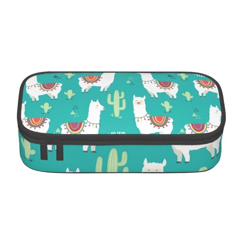YHBLYKXP Niedliche weiße Lama und Kaktus bedruckte große Kapazität Bürobox Schreibwaren Organizer Büro Kosmetiktasche von YHBLYKXP