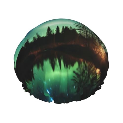YHBLYKXP Northern Lights Print Adjustable Double Layer Shower Cap, Reusable Women Spa Salon Shower Cap von YHBLYKXP