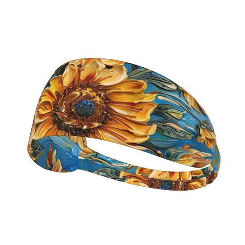 YHBLYKXP Ölgemälde Sonnenblumendruck Stirnbänder Fitness Stirnbänder Mode Haarschmuck Elastische Sport Haarbänder Schwarz von YHBLYKXP