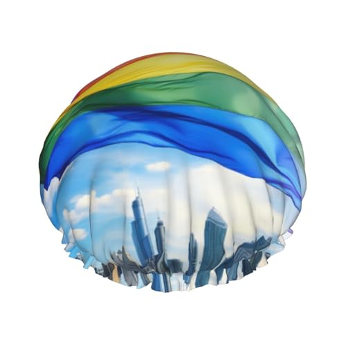 YHBLYKXP Pride Flag Print Verstellbare doppellagige Duschhaube, wiederverwendbare Damen-Spa-Salon-Duschhaube von YHBLYKXP