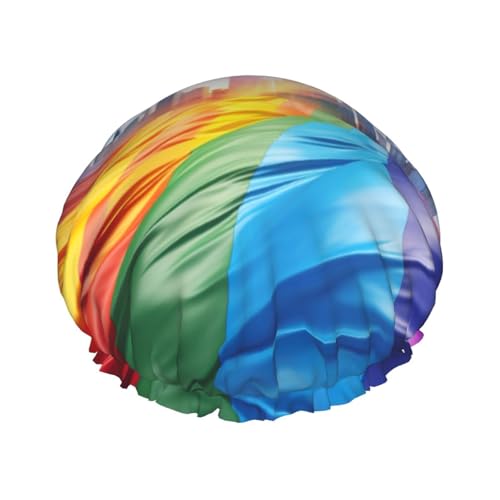 YHBLYKXP Pride Flag Print Verstellbare doppellagige Duschhaube, wiederverwendbare Damen-Spa-Salon-Duschhaube von YHBLYKXP