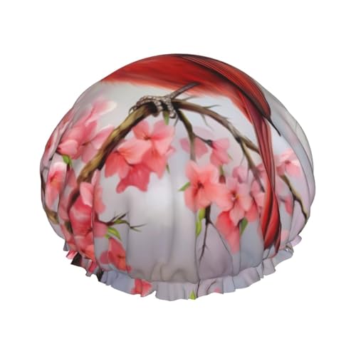 YHBLYKXP Red Bird Branch Blossom Print Adjustable Double Layer Shower Cap, Reusable Women Spa Salon Shower Cap von YHBLYKXP