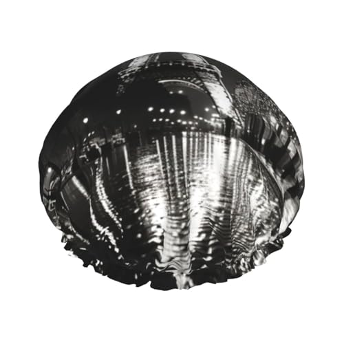 YHBLYKXP Regnerische Straße in Paris Druck, verstellbare doppellagige Duschhaube, wiederverwendbare Damen-Spa-Salon-Duschhaube von YHBLYKXP
