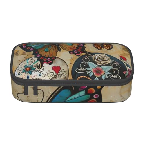 YHBLYKXP Sugar Skulls Butterfly bedruckte große Kapazität Bürobox Schreibwaren Organizer Büro Kosmetiktasche von YHBLYKXP