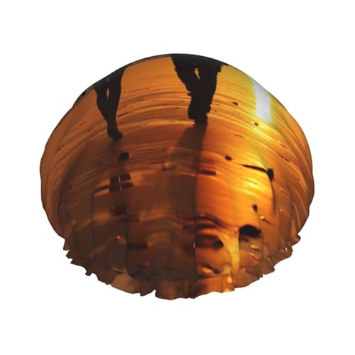 YHBLYKXP Sunset Seaside Ocean Print Verstellbare doppellagige Duschhaube, wiederverwendbare Damen-Spa-Salon-Duschhaube von YHBLYKXP