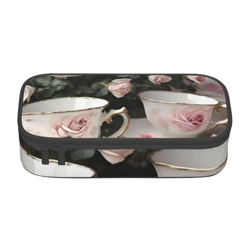 YHBLYKXP Teetassen mit Rosen, romantisch, Shabby-Druck, große Kapazität, Bürobox, Schreibwaren-Organizer, Büro-Kosmetiktasche von YHBLYKXP