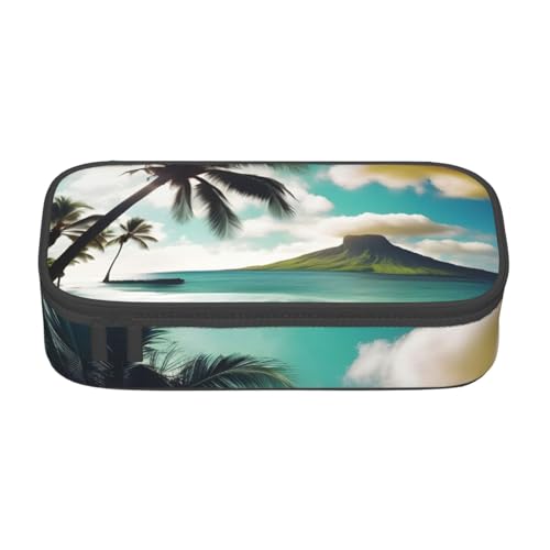 YHBLYKXP Tropical Beach Palms Printed Large Capacity Office Box Stationery Organizer Office Cosmetic Bag, Black, BD004 von YHBLYKXP