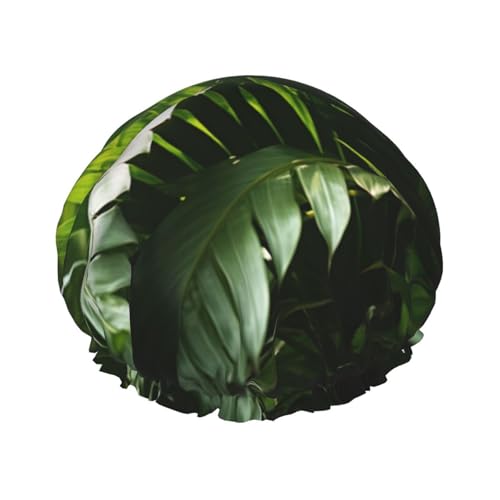 YHBLYKXP Tropische Blätter Druck Verstellbare doppellagige Duschhaube wiederverwendbare Damen Spa Salon Duschhaube von YHBLYKXP