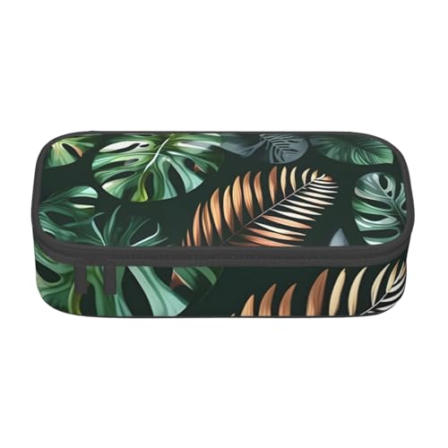 YHBLYKXP Tropische Blätter bedruckte große Kapazität Bürobox Schreibwaren Organizer Büro Kosmetiktasche schwarz BD004 von YHBLYKXP