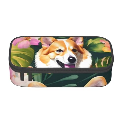 YHBLYKXP Tropische Blume und Corgi bedruckte große Kapazität Bürobox Schreibwaren Organizer Büro Kosmetiktasche von YHBLYKXP