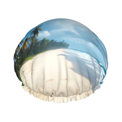 YHBLYKXP Tropische Kokosnussbäume Strand Druck Einstellbare doppellagige Duschhaube wiederverwendbare Damen Spa Salon Duschhaube von YHBLYKXP