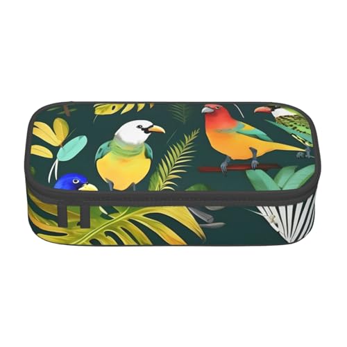 YHBLYKXP Tropische Vögel und Pflanzen Blatt gedruckt Große Kapazität Bürobox Schreibwaren Organizer Büro Kosmetiktasche Schwarz BD004 von YHBLYKXP