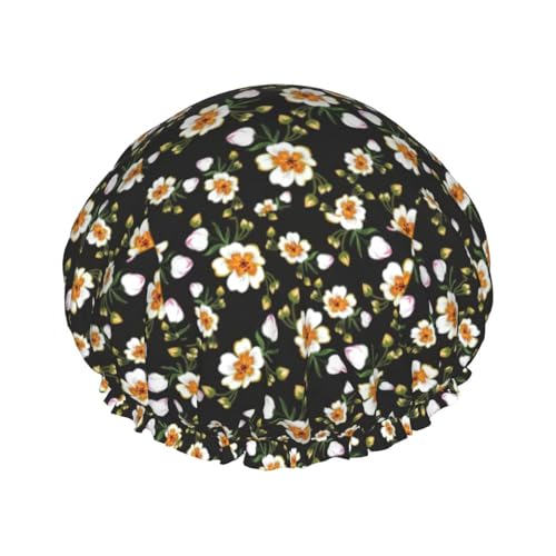 YHBLYKXP Verstellbare doppellagige Duschhaube mit Blumenblatt-Motiv, wiederverwendbare Duschhaube für Damen, Spa-Salon, Duschhaube von YHBLYKXP