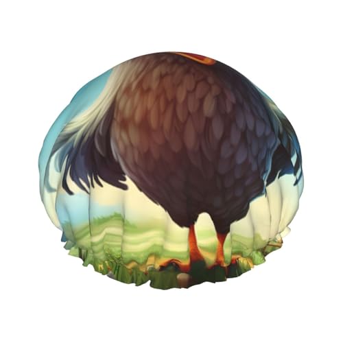 YHBLYKXP Verstellbare doppellagige Duschhaube mit Cartoon-Huhn-Motiv, wiederverwendbare Duschhaube für Damen im Spa-Salon von YHBLYKXP